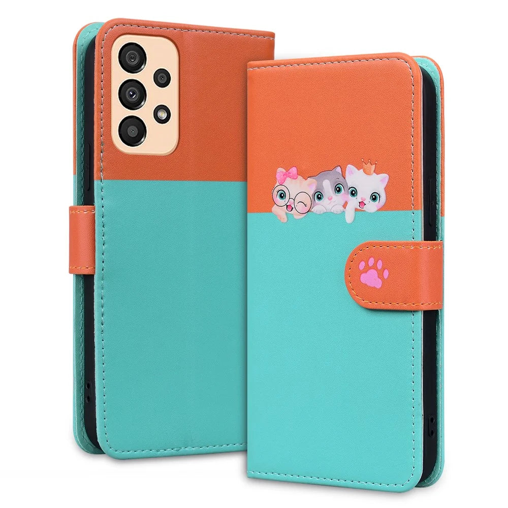 Cartoon Pet Series for Samsung Galaxy A33 5G Wallet Phone Case Shockproof Leather Cover - Sky Blue - 4