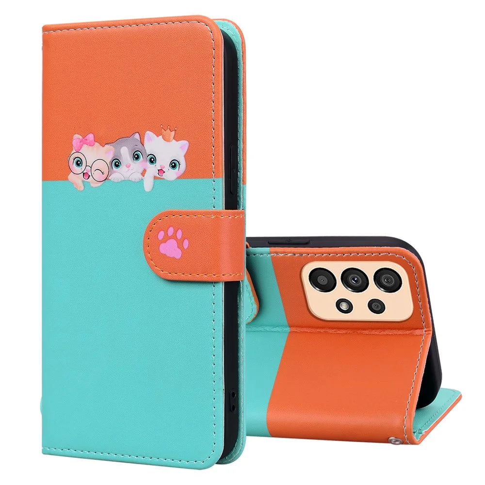 Cartoon Pet Series for Samsung Galaxy A33 5G Wallet Phone Case Shockproof Leather Cover - Sky Blue - 5