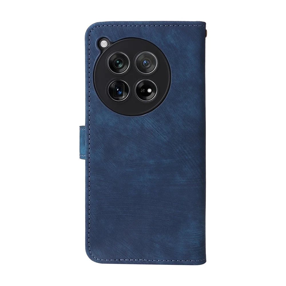 For OnePlus 12 5G Leather Phone Case with Strap RFID Blocking Card Slots - Blue - 7