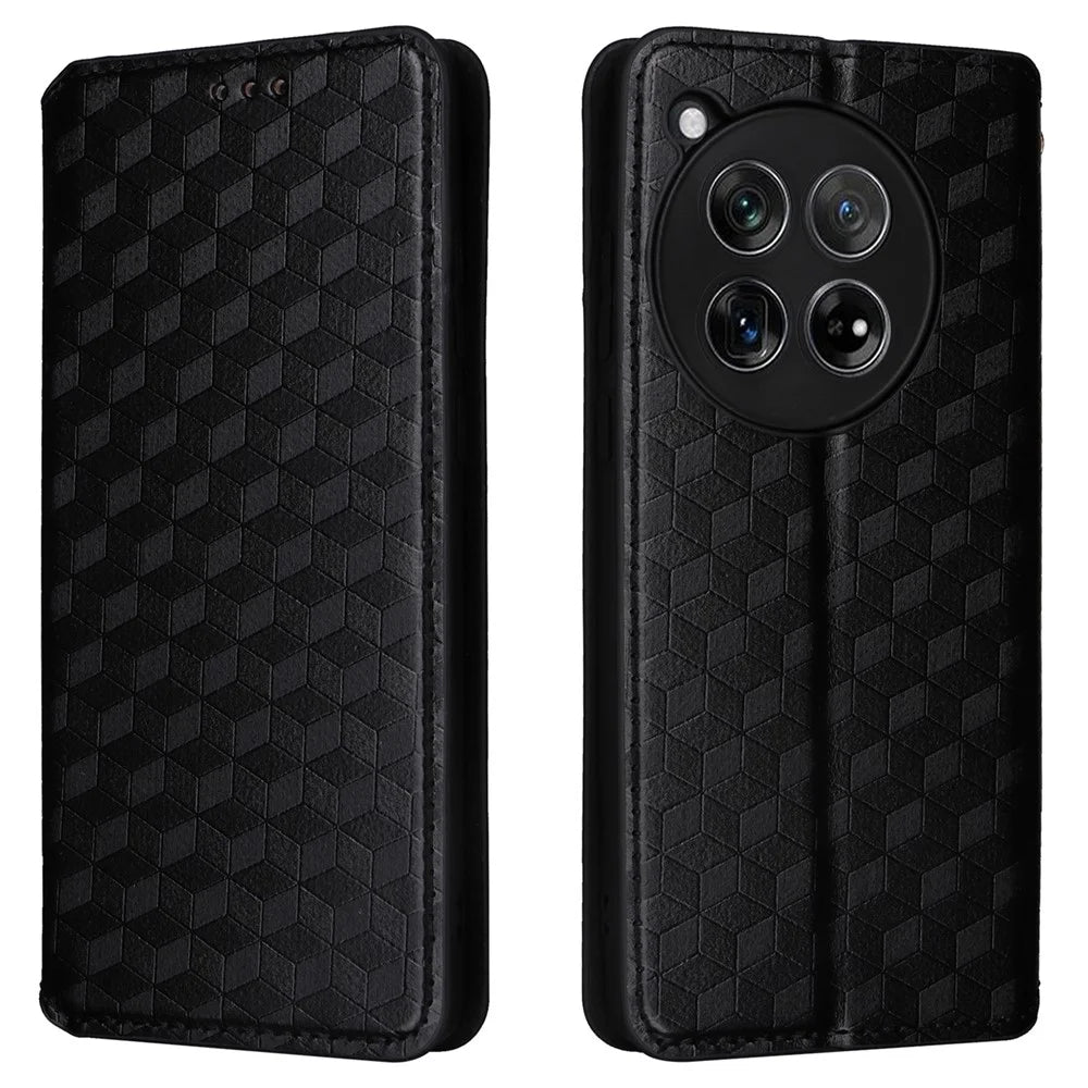 For OnePlus 12 5G Cell Phone Cases Anti-scratch PU Leather+TPU Imprinted Cover - Black - 1
