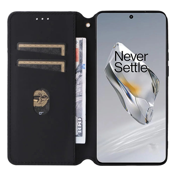 For OnePlus 12 5G Cell Phone Cases Anti-scratch PU Leather+TPU Imprinted Cover - Black - 2