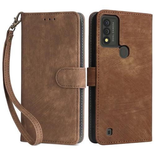 For Wiko Voix U616AT Phone Case RFID Blocking Leather Cover with Strap - Brown - 1