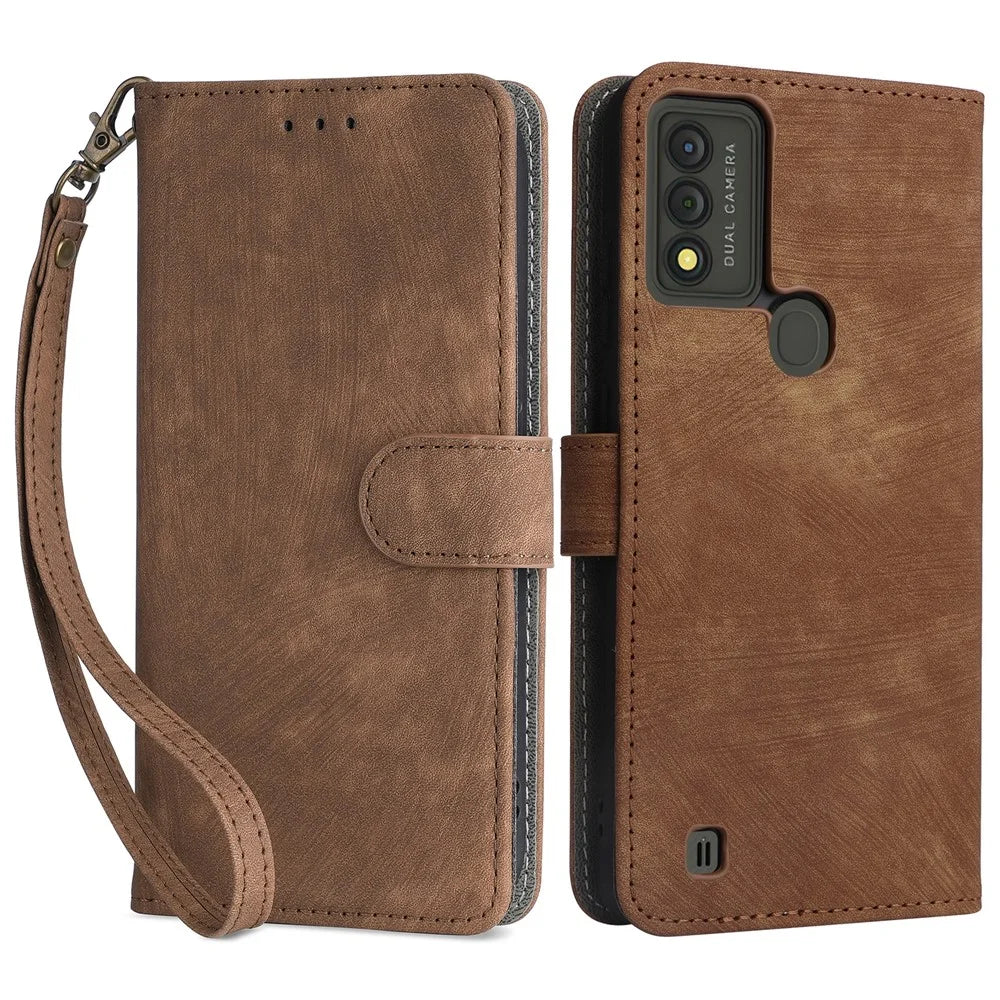 For Wiko Voix U616AT Phone Case RFID Blocking Leather Cover with Strap - Brown - 1