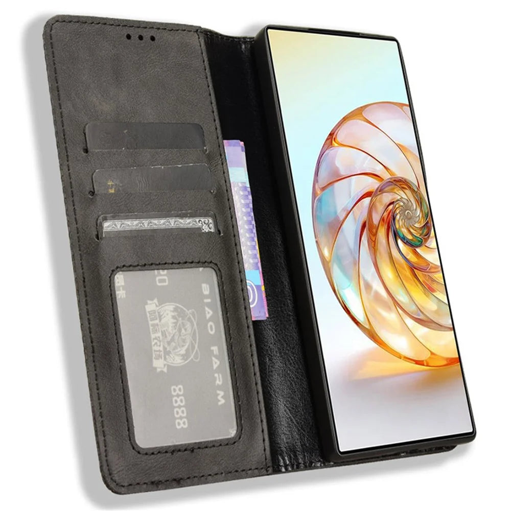 For ZTE nubia Z60 Ultra Wallet Leather Case Stand Cover Magnetic Closing - Black - 2