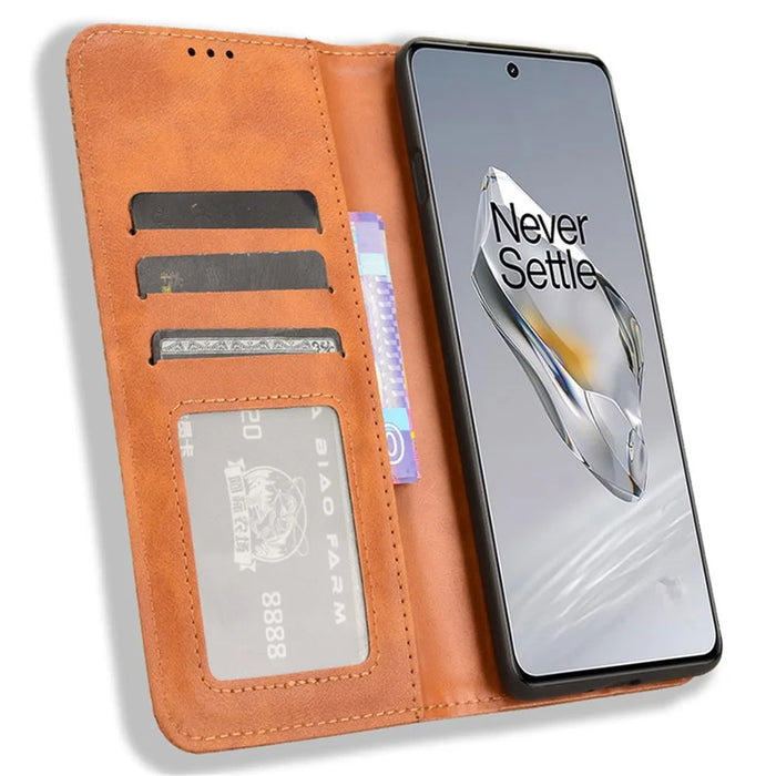 For OnePlus 12 5G Retro Texture Phone Shell Wallet PU Leather Case Stand Cover - Brown - 2