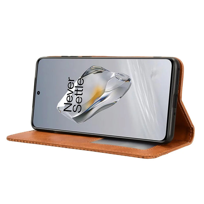 For OnePlus 12 5G Retro Texture Phone Shell Wallet PU Leather Case Stand Cover - Brown - 3