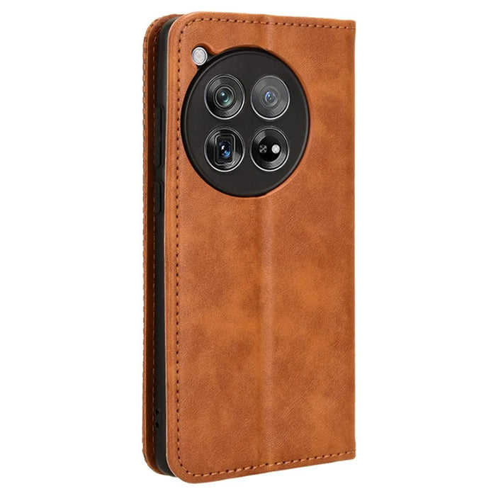 For OnePlus 12 5G Retro Texture Phone Shell Wallet PU Leather Case Stand Cover - Brown - 7