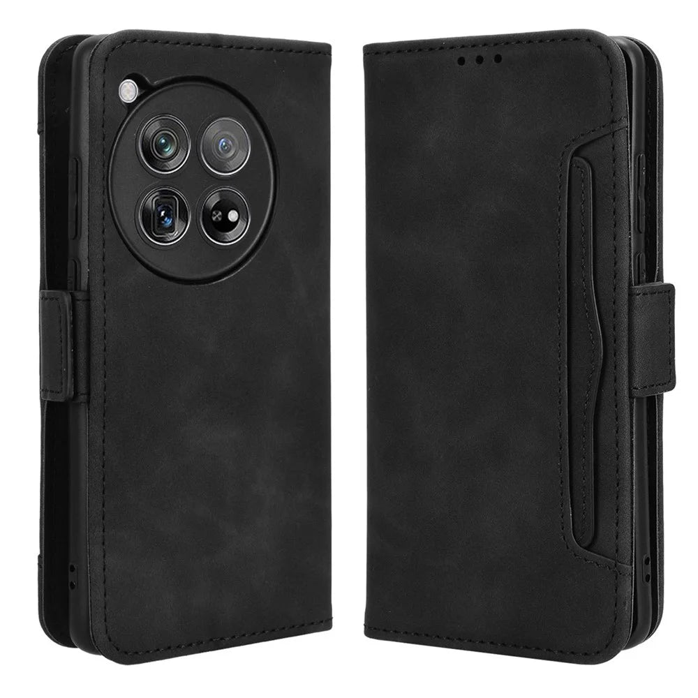 Leather Phone Shell for OnePlus 12 5G Case Multiple Card Slots Wallet Cellphone Cover - Black - 1