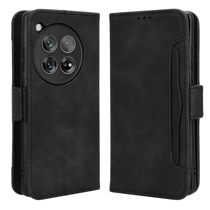 Leather Phone Shell for OnePlus 12 5G Case Multiple Card Slots Wallet Cellphone Cover - Black - 1
