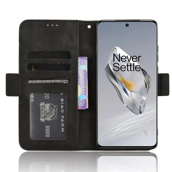 Leather Phone Shell for OnePlus 12 5G Case Multiple Card Slots Wallet Cellphone Cover - Black - 3
