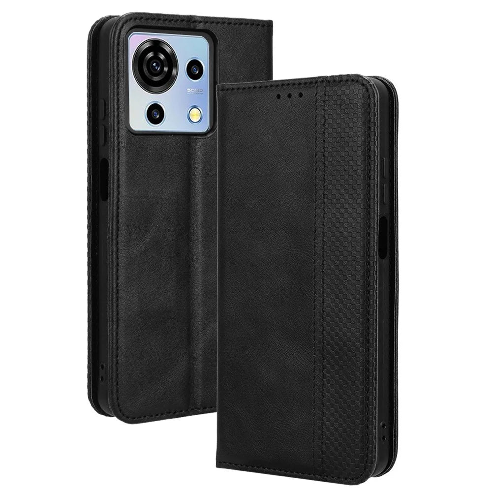 For ZTE Blade V50 Vita Wallet Case Retro Leather Phone Cover Magnetic Closing - Black - 1