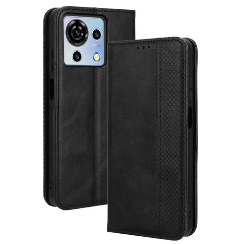 For ZTE Blade V50 Vita Wallet Case Retro Leather Phone Cover Magnetic Closing - Black - 1
