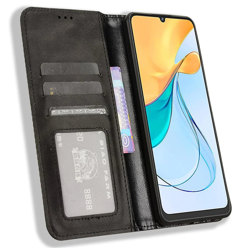 For ZTE Blade V50 Vita Wallet Case Retro Leather Phone Cover Magnetic Closing - Black - 2