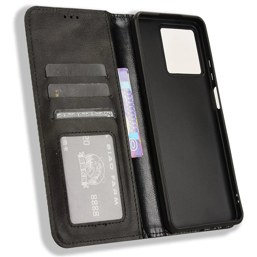 For ZTE Blade V50 Vita Wallet Case Retro Leather Phone Cover Magnetic Closing - Black - 5