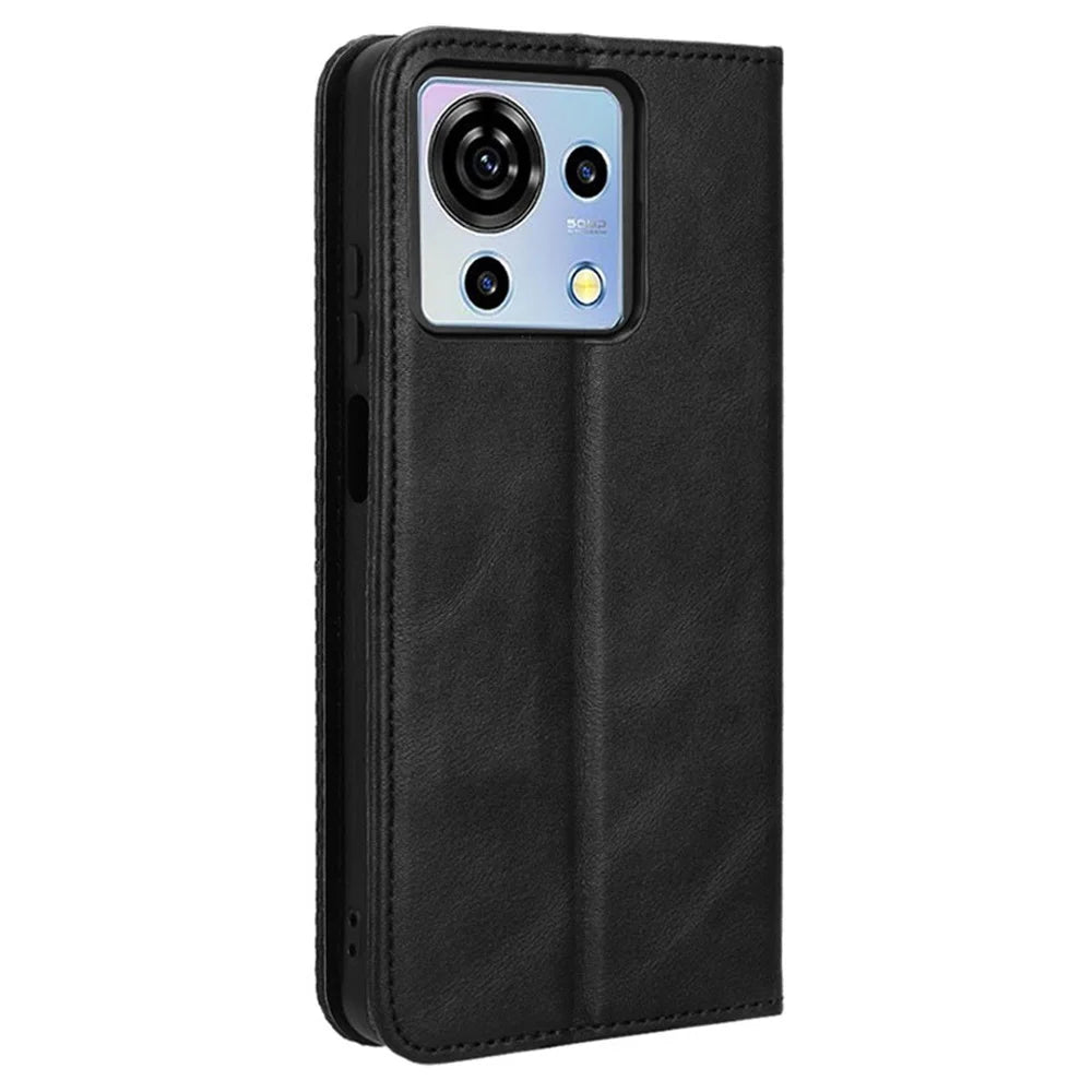 For ZTE Blade V50 Vita Wallet Case Retro Leather Phone Cover Magnetic Closing - Black - 7