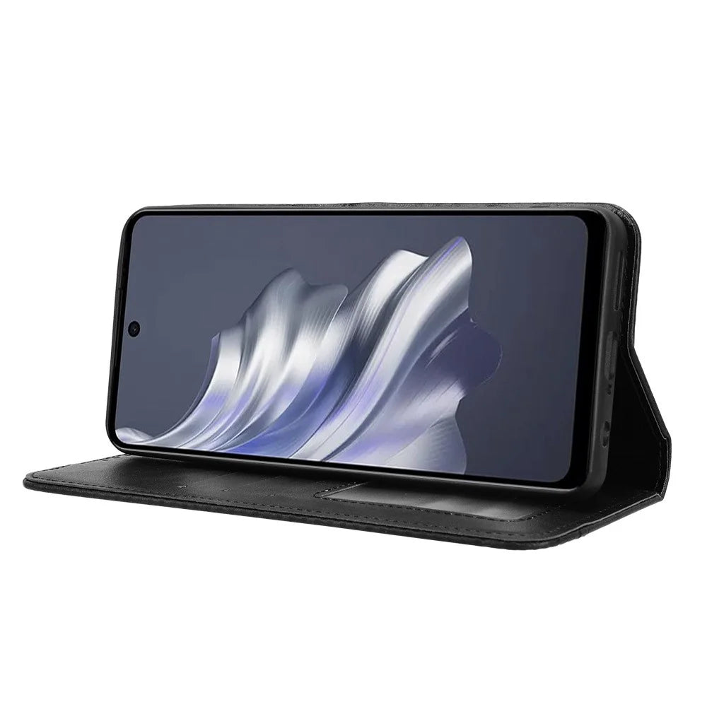For TECNO Spark 20 Pro KJ6 Retro Leather Case Wallet Phone Cover Magnetic Closing - Black - 3