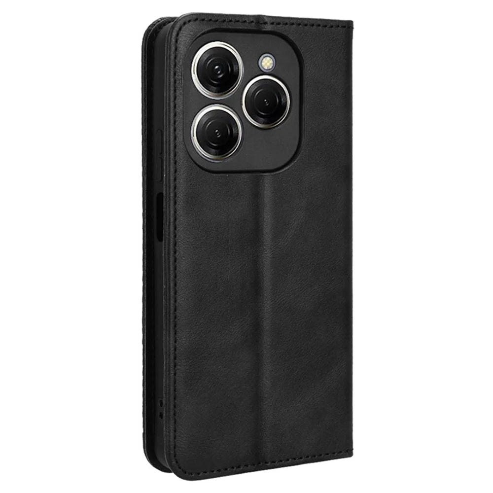 For TECNO Spark 20 Pro KJ6 Retro Leather Case Wallet Phone Cover Magnetic Closing - Black - 7