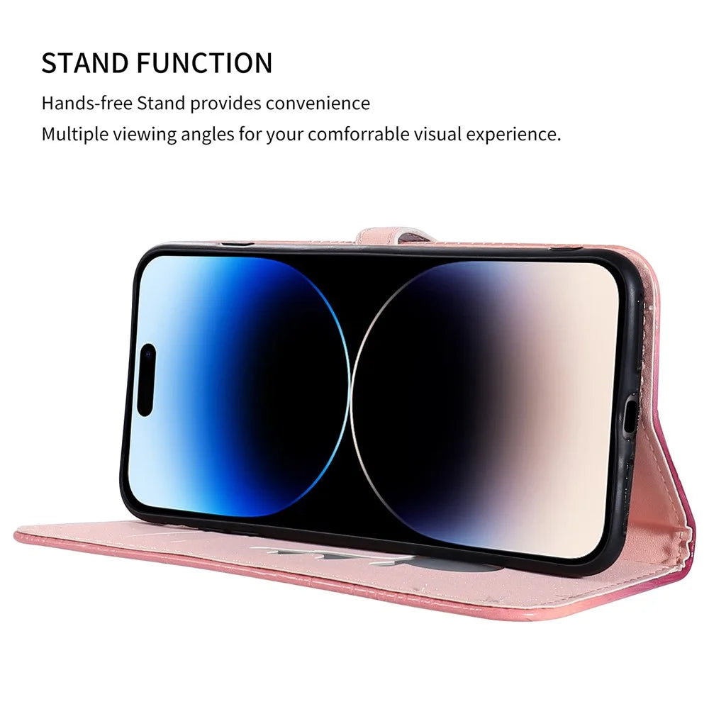 For iPhone 14 Pro Shockproof Case Gradient Crocodile Texture Phone Cover with Deer Decor Closure - Pink - 3