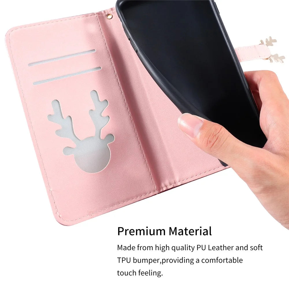 For iPhone 14 Pro Shockproof Case Gradient Crocodile Texture Phone Cover with Deer Decor Closure - Pink - 5