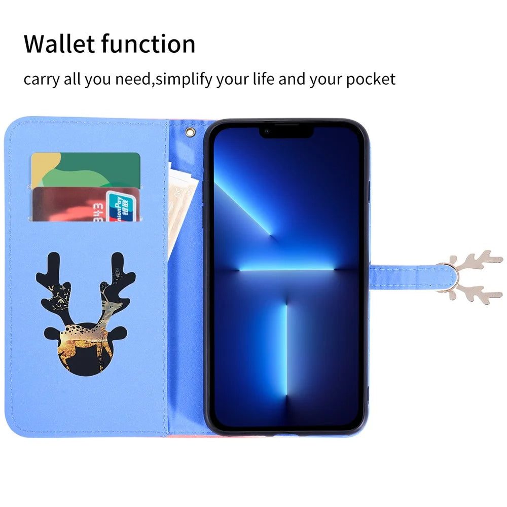 For iPhone 13 Pro Max Leather Case Gradient Crocodile Texture Phone Case - Blue - 2