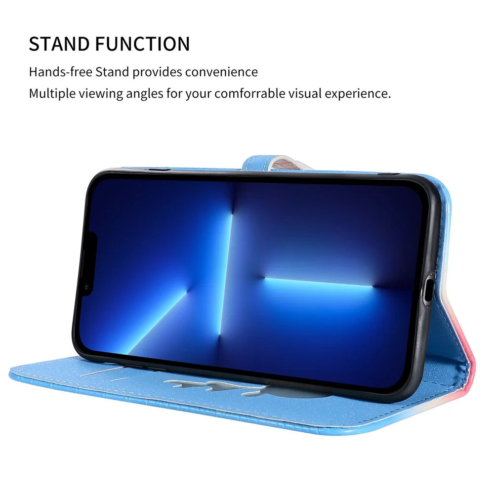 For iPhone 13 Pro Max Leather Case Gradient Crocodile Texture Phone Case - Blue - 3