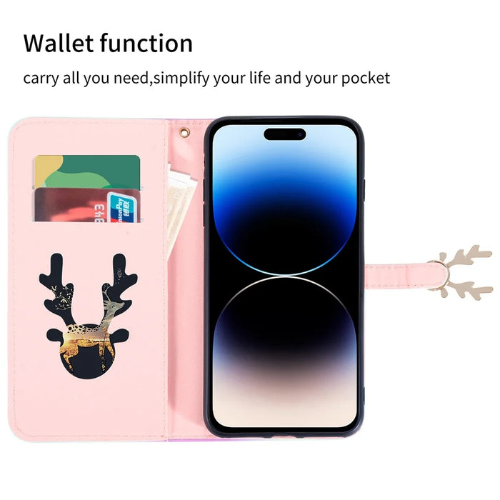 For iPhone 14 Pro Max Deer Decor Case Gradient Crocodile Texture Shockproof Phone Cover - Green - 2