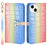 For iPhone 14 Protective Case Gradient Crocodile Texture Deer Decor Phone Shell with Stand - Blue - 1