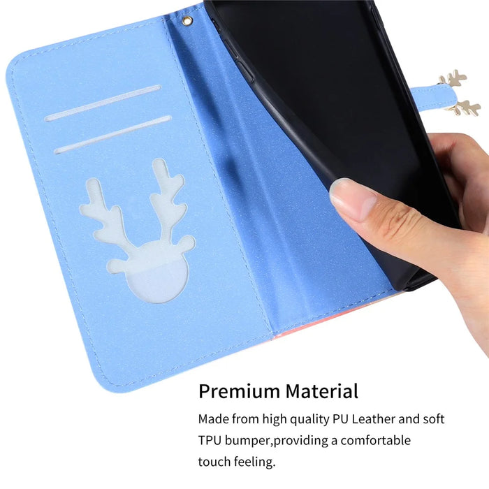 For iPhone 14 Protective Case Gradient Crocodile Texture Deer Decor Phone Shell with Stand - Blue - 5