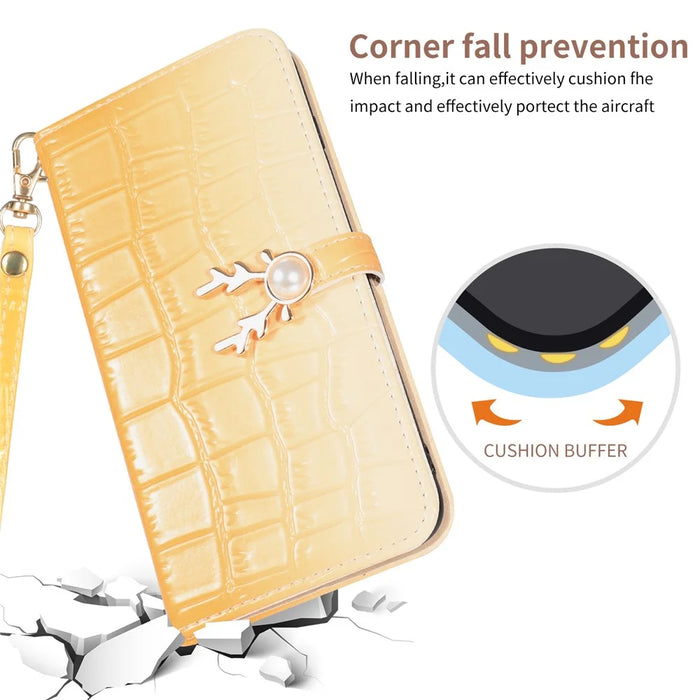 For iPhone 14 Plus Wallet Case Gradient Crocodile Texture Protective Phone Cover - Yellow - 6