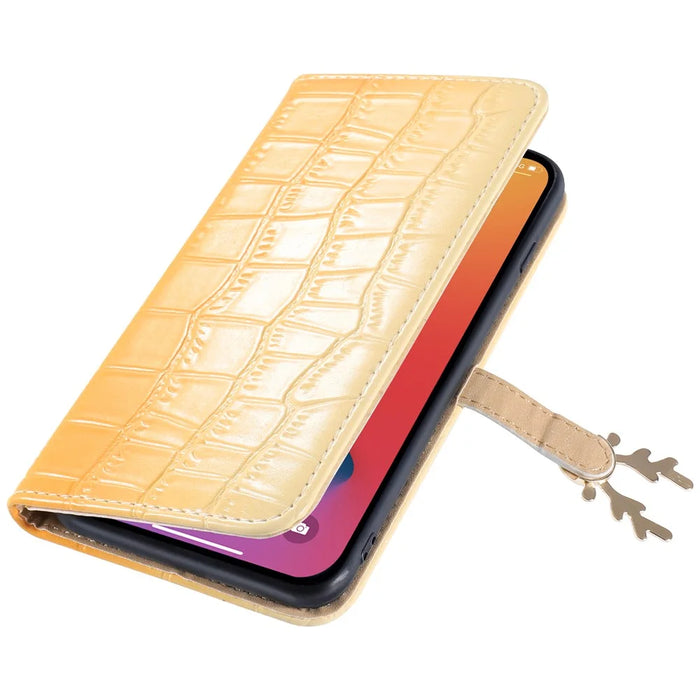 For iPhone 14 Plus Wallet Case Gradient Crocodile Texture Protective Phone Cover - Yellow - 7