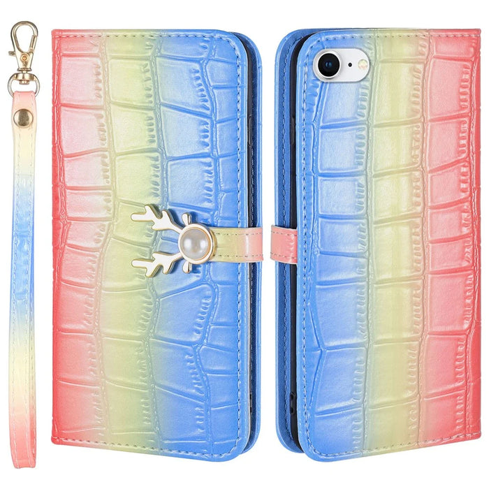 For iPhone 7 / 8 / SE (2020) / SE (2022) Case Gradient Crocodile Texture Wallet Phone Cover - Blue - 1