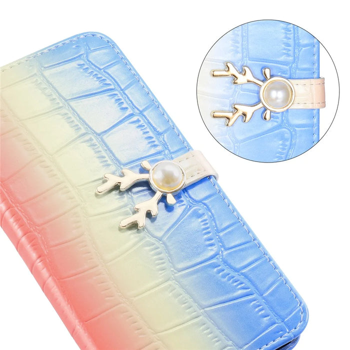 For iPhone 7 / 8 / SE (2020) / SE (2022) Case Gradient Crocodile Texture Wallet Phone Cover - Blue - 4