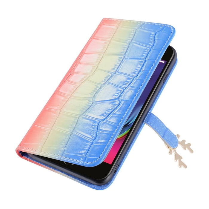 For iPhone 7 / 8 / SE (2020) / SE (2022) Case Gradient Crocodile Texture Wallet Phone Cover - Blue - 7