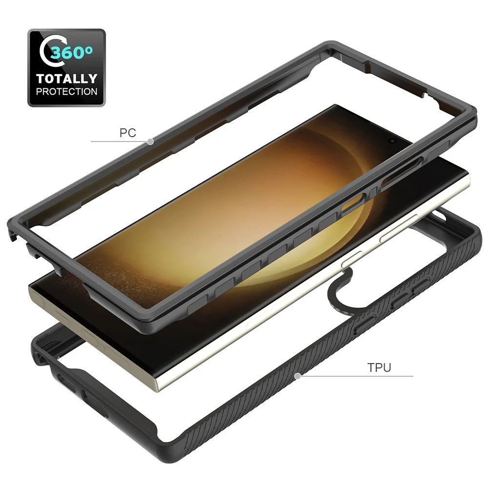 For Samsung Galaxy S24 Ultra Case Shock Absorbing PC+TPU Phone Guard Cover - Black - 4