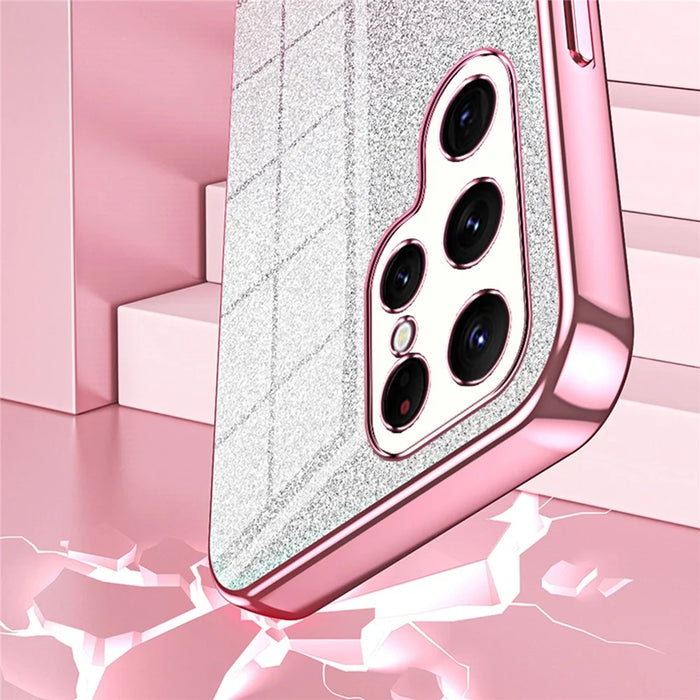 For Samsung Galaxy S22 Ultra 5G Slim Case Gradient Glitter Electroplating TPU Phone Cover - Pink - 2