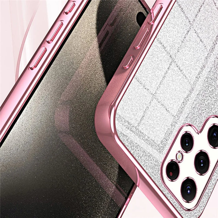 For Samsung Galaxy S22 Ultra 5G Slim Case Gradient Glitter Electroplating TPU Phone Cover - Pink - 3