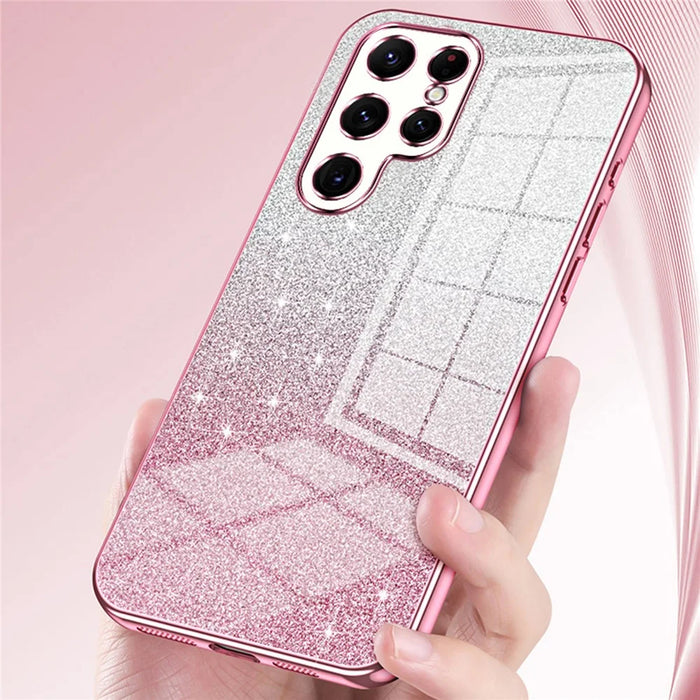 For Samsung Galaxy S22 Ultra 5G Slim Case Gradient Glitter Electroplating TPU Phone Cover - Pink - 4