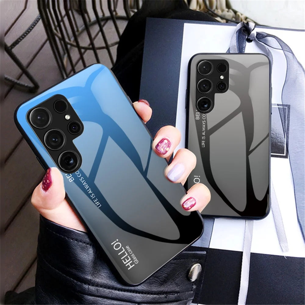 For Samsung Galaxy S24 Ultra Tempered Glass Case PC+TPU Protective Phone Cover - Black - 6