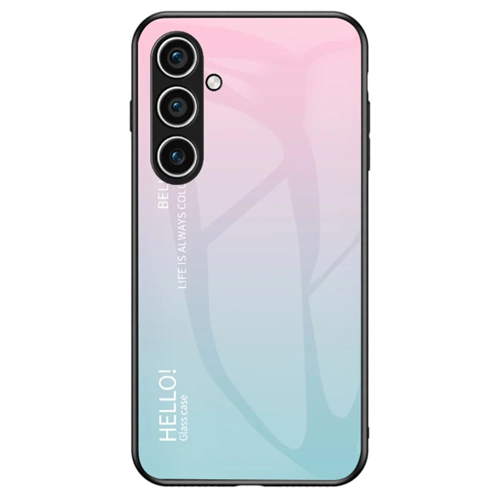 For Samsung Galaxy S24+ Case Tempered Glass+PC+TPU Phone Cover - Gradient Pink Blue - 1