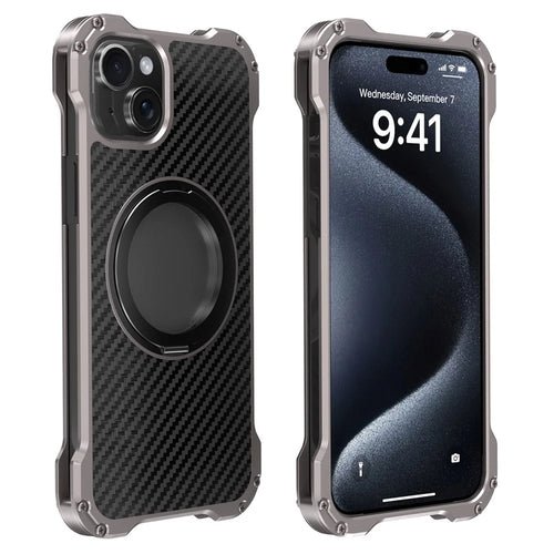 R-JUST RJ-51 For iPhone 15 Aluminum Alloy Phone Case Cover Rotatable Ring Kickstand - 1