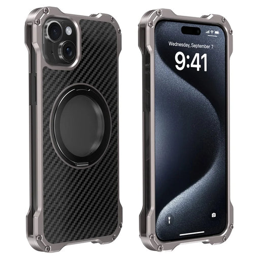 R-JUST RJ-51 For iPhone 15 Aluminum Alloy Phone Case Cover Rotatable Ring Kickstand - 1