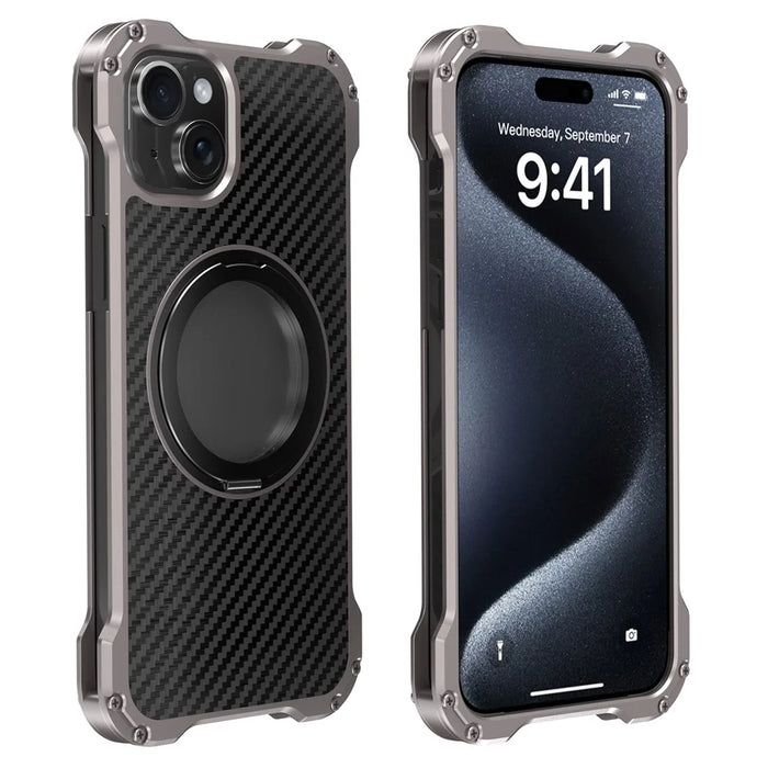 R-JUST RJ-51 For iPhone 15 Aluminum Alloy Phone Case Cover Rotatable Ring Kickstand - 1