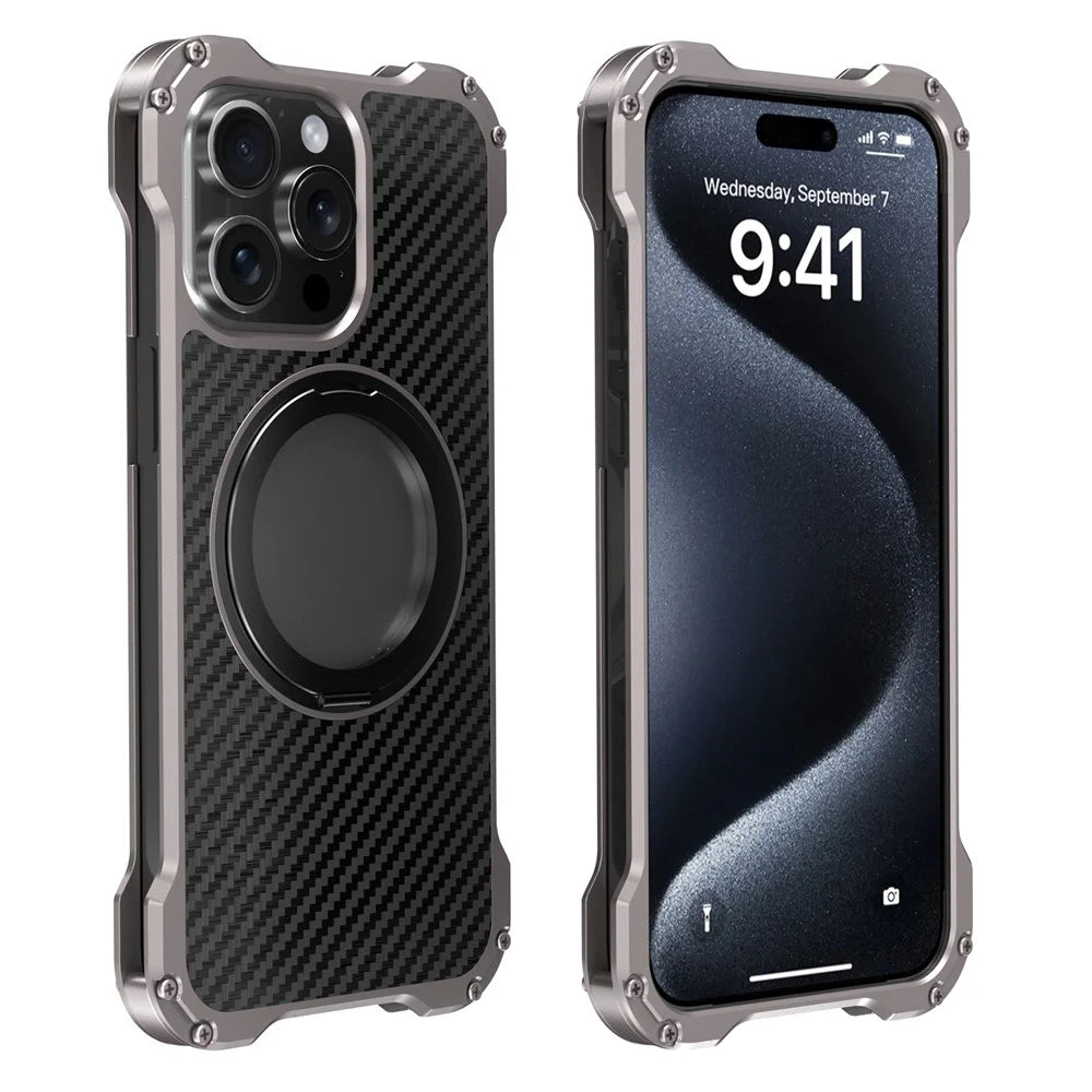 R-JUST RJ-51 For iPhone 15 Pro Max Phone Case Aluminum Alloy Cover Magnetic Kickstand - 1