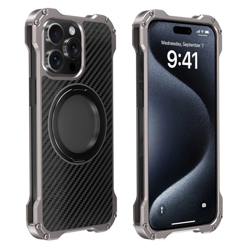 R-JUST RJ-51 For iPhone 15 Pro Max Phone Case Aluminum Alloy Cover Magnetic Kickstand - 1