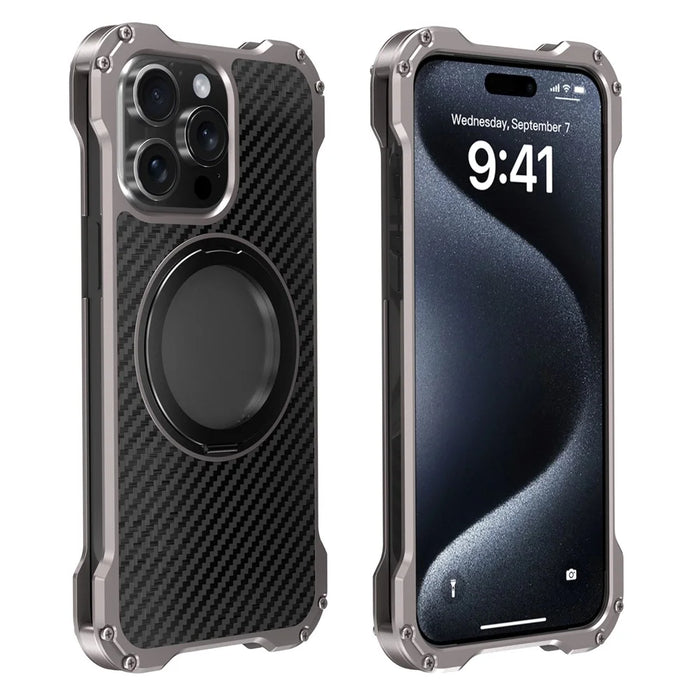 R-JUST RJ-51 For iPhone 15 Pro Max Phone Case Aluminum Alloy Cover Magnetic Kickstand - 1