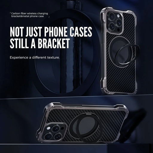 R-JUST RJ-51 For iPhone 15 Pro Max Phone Case Aluminum Alloy Cover Magnetic Kickstand - 2