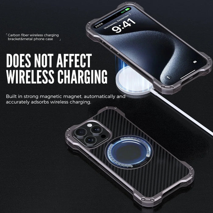 R-JUST RJ-51 For iPhone 15 Pro Max Phone Case Aluminum Alloy Cover Magnetic Kickstand - 3