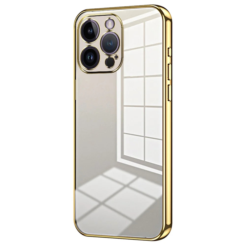 For iPhone 14 Pro Max TPU Case Electroplated Frame with Lens Protection - Gold - 1