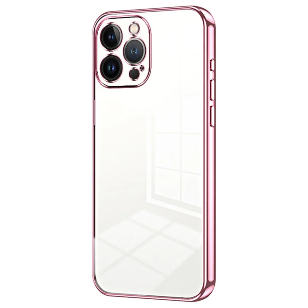 For iPhone 13 Pro Max Fine-Cut TPU Phone Case Electroplated Frame - Pink - 1