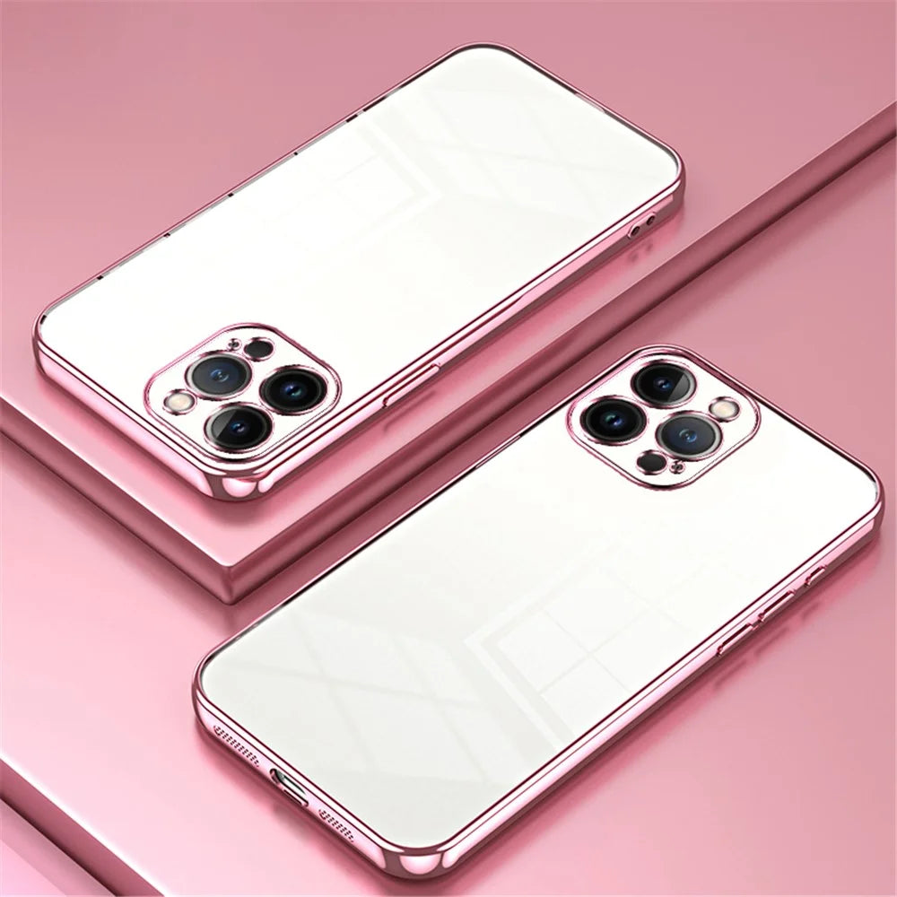 For iPhone 13 Pro Max Fine-Cut TPU Phone Case Electroplated Frame - Pink - 2